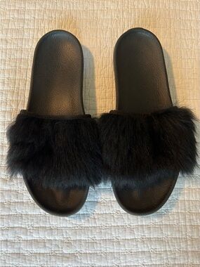 UGG Royale Black Toscana Fur Slides Slippers Sz9 Women Wool Lined